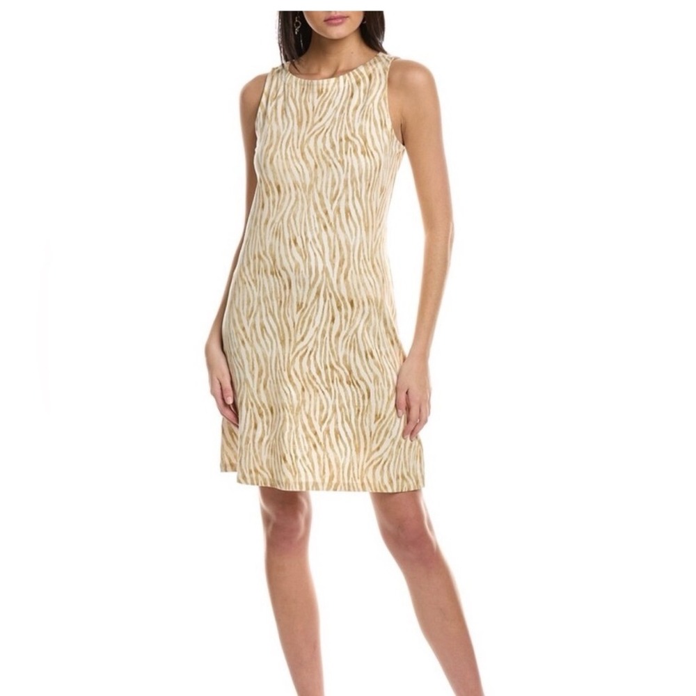 Tommy‎ Bahama Womens Gold Zebra Print Sleeveless Shift Dress Size Small